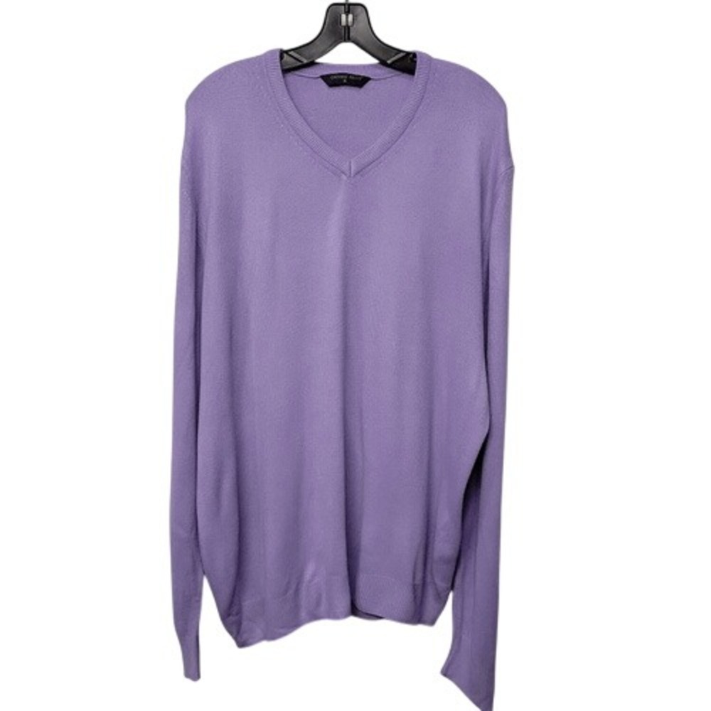 Men XL Cashmere Blend Sweater Purple V Neck Merino Wool Lightweight Quiet Luxury